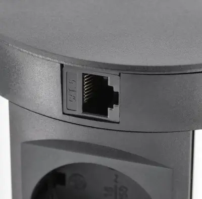 Indux Push süllyeszthető fekete konyhai dugalj munkalapba, 4 dugaljjal, 2 x USB, 2 x RJ45 és vezeték nélküli töltéssel 1208957420