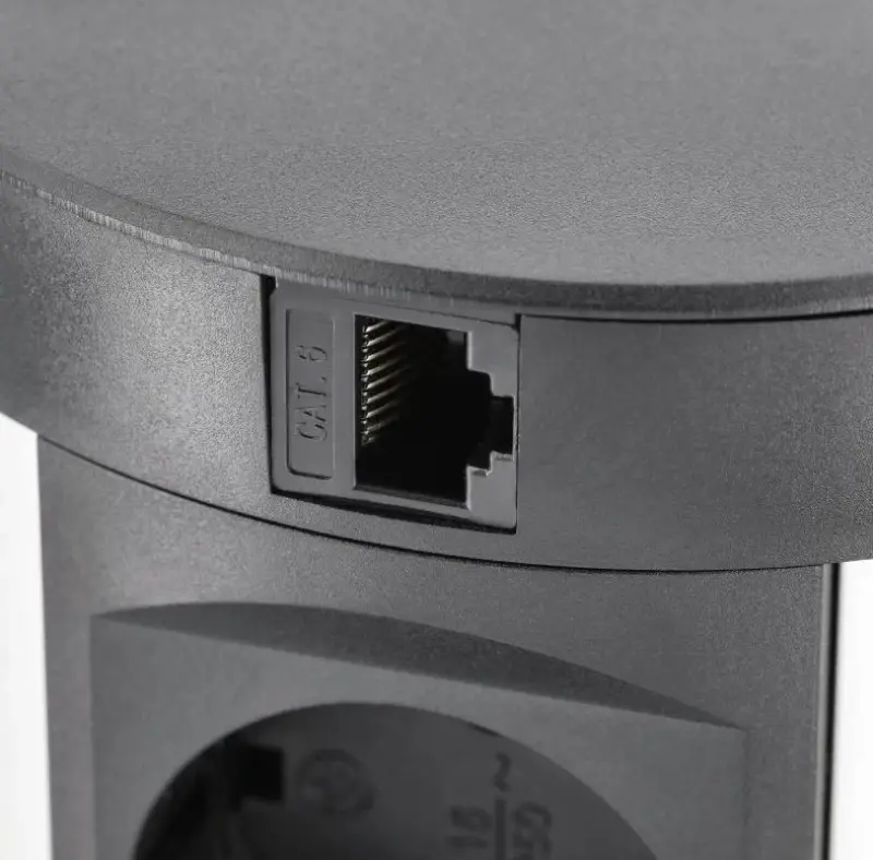 Indux Push süllyeszthető földelt konyhai konnektor fekete munkalappal, 4 konnektorral, 2 x USB-vel, 2 x RJ45-tel és vezeték nélküli töltéssel 1208957421