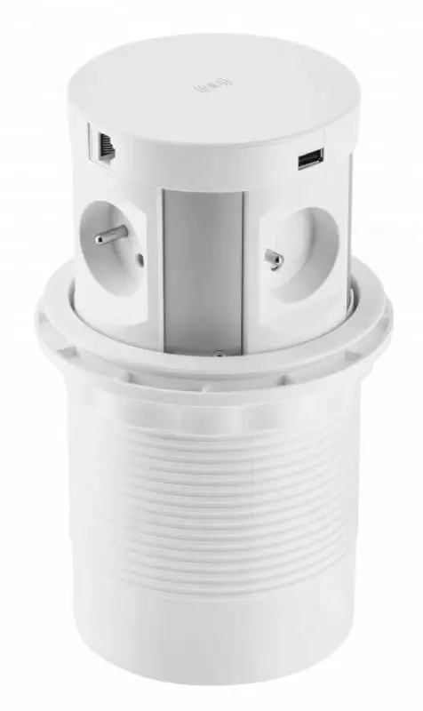 Indux Push süllyeszthető földelőfehér konyhai aljzat munkalappal, 4 aljzattal, 2 x USB, 2 x RJ45 és vezeték nélküli töltéssel 1208957422