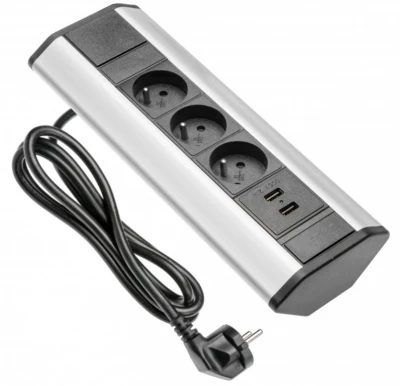 Indux Corner sarok konyhai konnektor 3 földelt aljzattal és 2 USB töltővel 1208957442