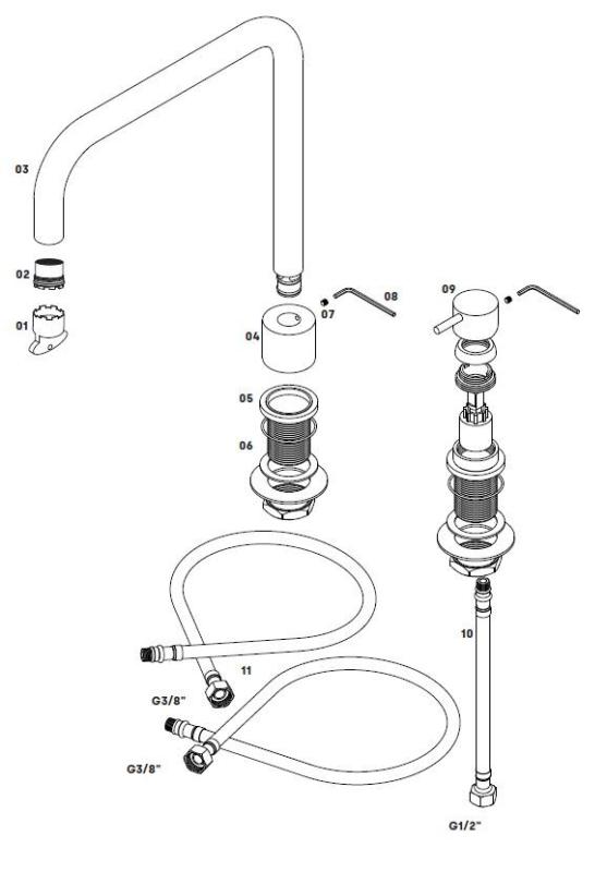 Waterevolution Flow 2-lyukú konyhai csaptelep gunmetal PVD T151HGME