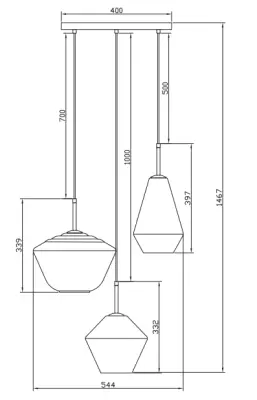 Modern arany függőlámpa 1467 mm magas, 3 fényforrással, Decor Lime 7983