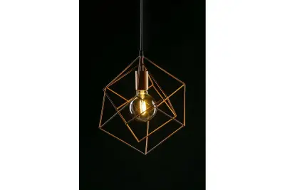 Roze gouden geometrische hanglamp van Decor bestaande uit 2 messing kubussen 3376