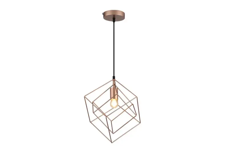 Roze gouden geometrische hanglamp van Decor bestaande uit 2 messing kubussen 3376