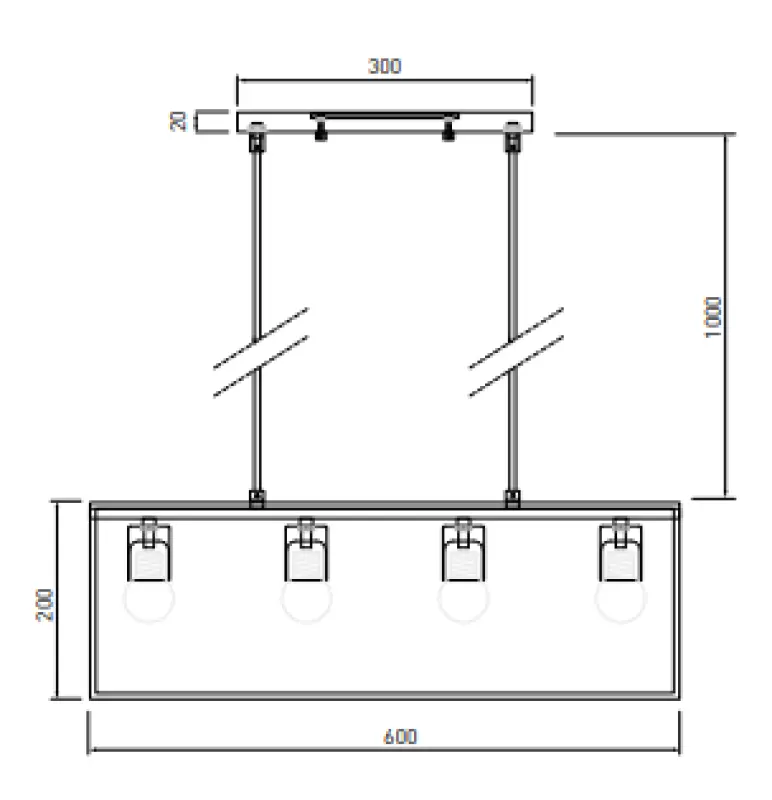 Decor Diu fekete geometrikus függőlámpa 4 fényforrással, szélessége 60 cm 3635