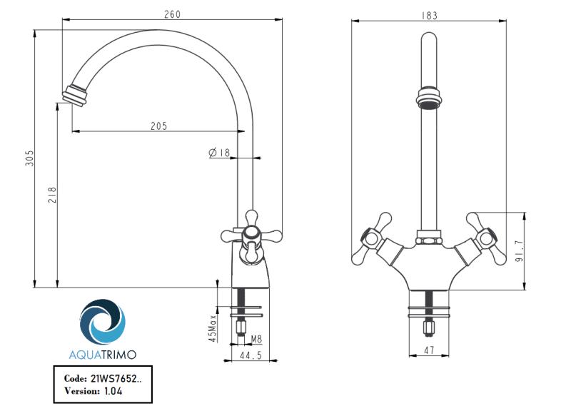 AquaTrimo Windsor klasszikus konyha nosztalgikus konyhai csaptelep kerek kifolyóval króm 21WS7652CM