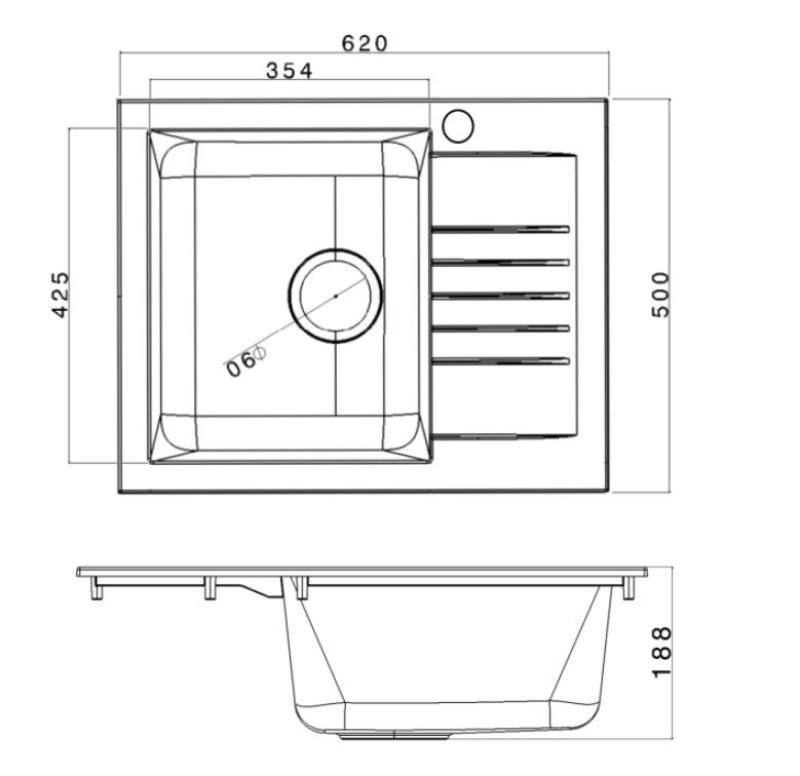 Ausmann Fibre Mini mosogató fekete megfordítható csepegtetővel, felületi mérete 62x50cm 1208957667
