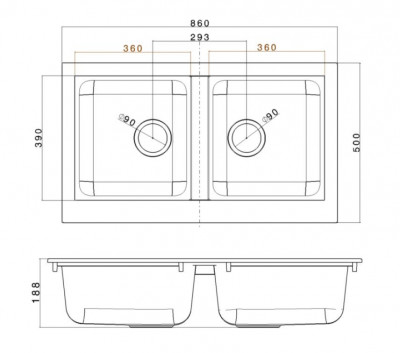 Ausmann Fibre dupla mosogató fekete műanyagból, felépítés 86x50 cm 1208957669