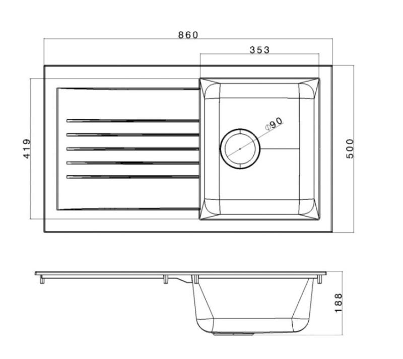 Ausmann Fibre wit omkeerbare spoelbak met afdruip, opbouw 86x50 cm 1208957673