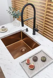 Aquadesign Sinks koperen roestvrijstalen spoelbak koper kleur PVD 50x40 onderbouw vlakbouw en opbouw 1208957700