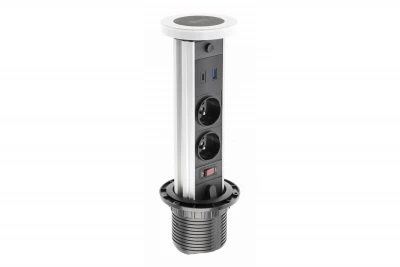 Indux Lift süllyeszthető földelés fehér konyhai aljzat munkalappal világítással, 2 x USB-vel és vezeték nélküli töltéssel 1208957837