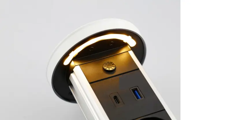 Indux Lift süllyeszthető földelés fehér konyhai aljzat munkalappal világítással, 2 x USB-vel és vezeték nélküli töltéssel 1208957837