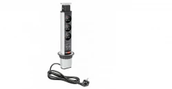 Indux Up & Down kis méretű, süllyeszthető ezüst konyhai földelt aljzat munkalappal, 3 aljzattal és 2 USB-vel 1208957842