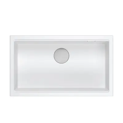 Quadri Newport II grote en diepe spoelbak van graniet, geschikt voor zowel opbouw als onderbouw, in de kleur wit, afmetingen 76x45cm, productnummer 1208957854.