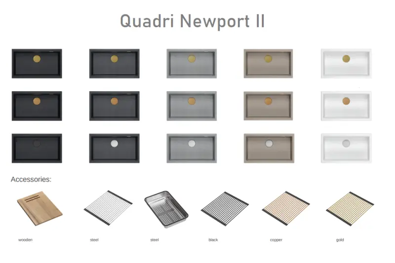 Quadri Newport II nagy és mély gránit mosogató, ráépíthető és beépíthető, fekete mosogató, 76x45, 1208957855.