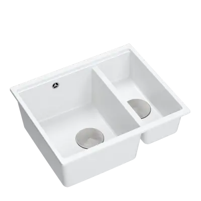 Quadri Newport II fehér 1,5 medencés gránit mosogatótálca beépíthető és aláépíthető 555x460mm rozsdamentes acél dugóval 1208957860