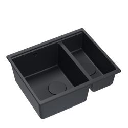 Quadri Newport II fekete 1,5 medencés gránit felületre és aláépítésre szerelhető mosogató 555x460mm fekete dugóval 1208957861