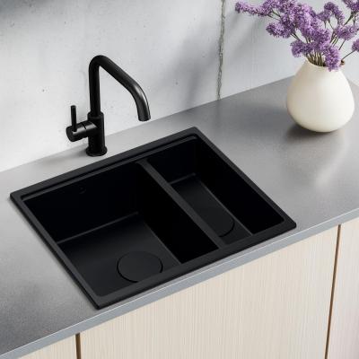 Quadri Newport II fekete 1,5 medencés gránit felületre és aláépítésre szerelhető mosogató 555x460mm fekete dugóval 1208957861