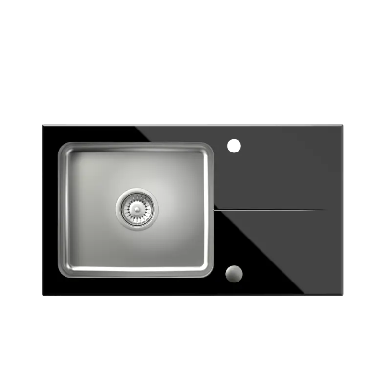 Quadri Glazz rozsdamentes acél mosogató fekete üveg csepegtetővel, megfordítható, 77x44 1208957862