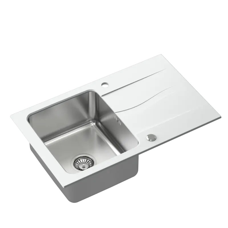 Quadri Fusion beépített rozsdamentes acél mosogató fehér gránit csepegtetővel 78x48 megfordítható 1208957868