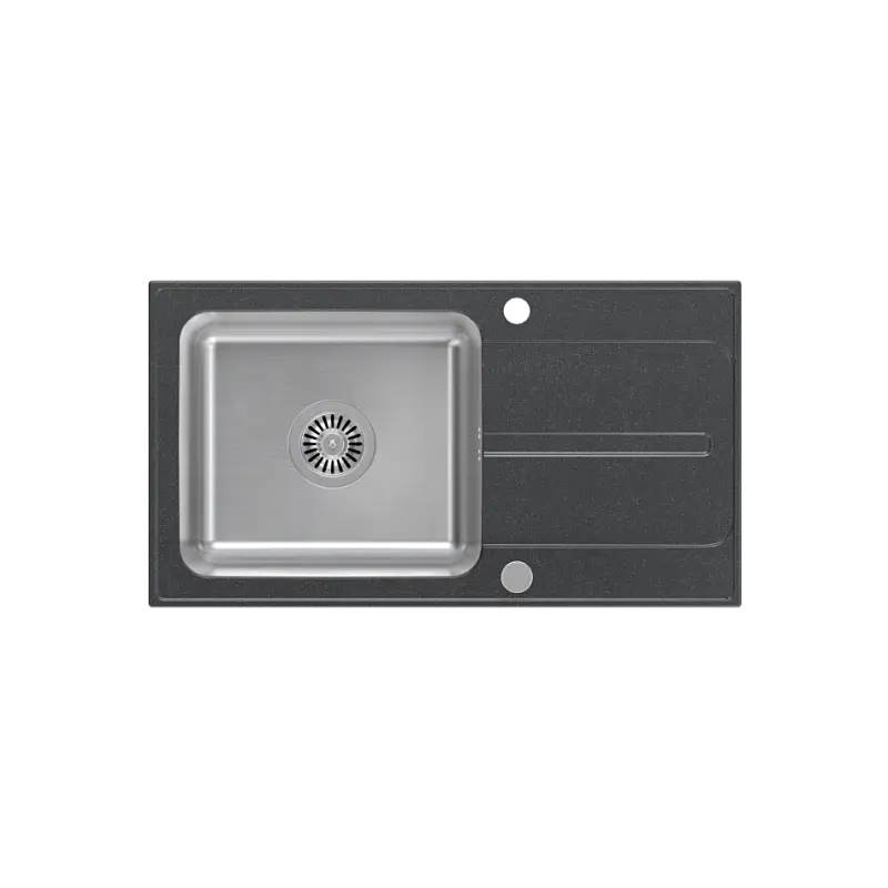 Quadri Fusion beépíthető rozsdamentes acél mosogató fekete pöttyös gránit csepegtetőrésszel 78x43, megfordítható 1208957879