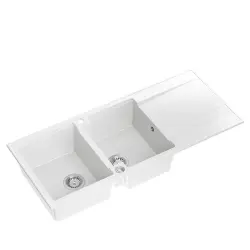 Quadri Luton dupla medencés gránit mosogató fehér csepegtető résszel 116x50 cm rozsdamentes acél dugóval 1208957882