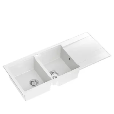 Quadri Luton dupla medencés gránit mosogató fehér csepegtető résszel 116x50 cm rozsdamentes acél dugóval 1208957882