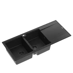 Quadri Luton gránit mosogató dupla medencével fekete csepegtető résszel 116x50 cm fekete dugóval 1208957883