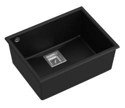 Quadri Quadrangle fekete gránit beépíthető mosogató 55x42cm rozsdamentes acél dugóval 1208957885