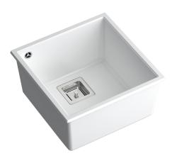 Quadri Quadrangle witte granieten onderbouw spoelbak 42x42cm met roestvrijstalen plug 1208957886