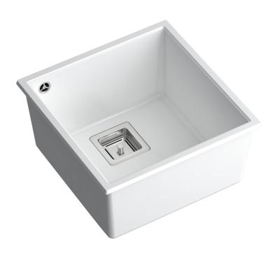 Quadri Quadrangle witte granieten onderbouw spoelbak 42x42cm met roestvrijstalen plug 1208957886