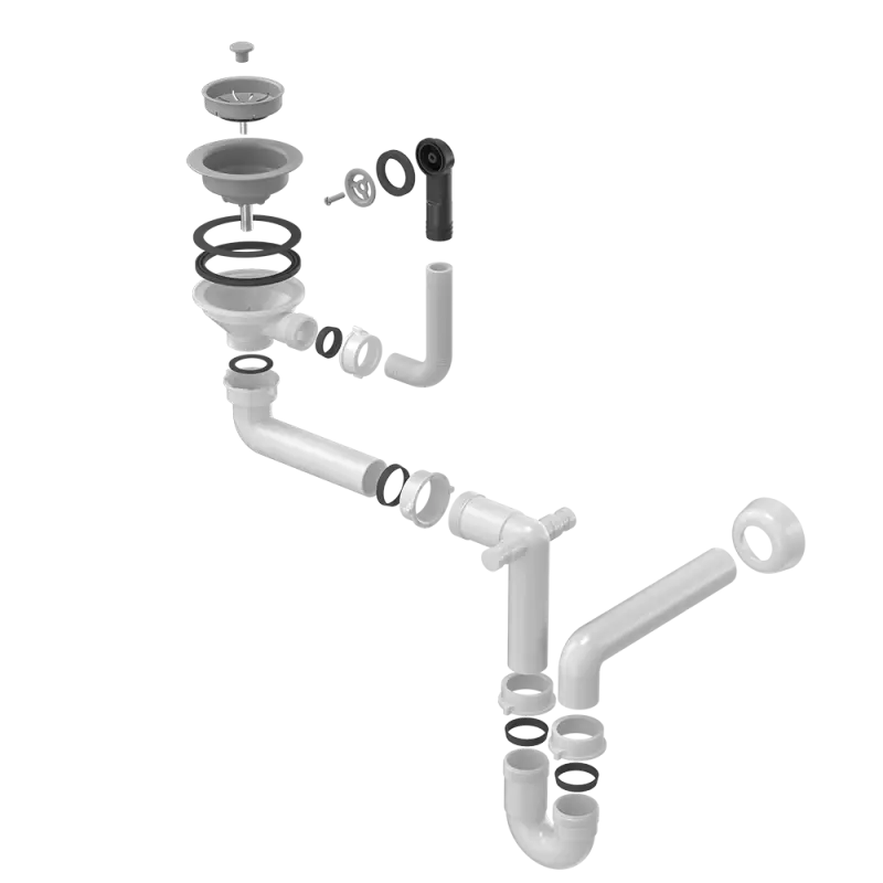 Quadri szürke mosogató készlet túlfolyóval és 1 mosogatóval 1208957900