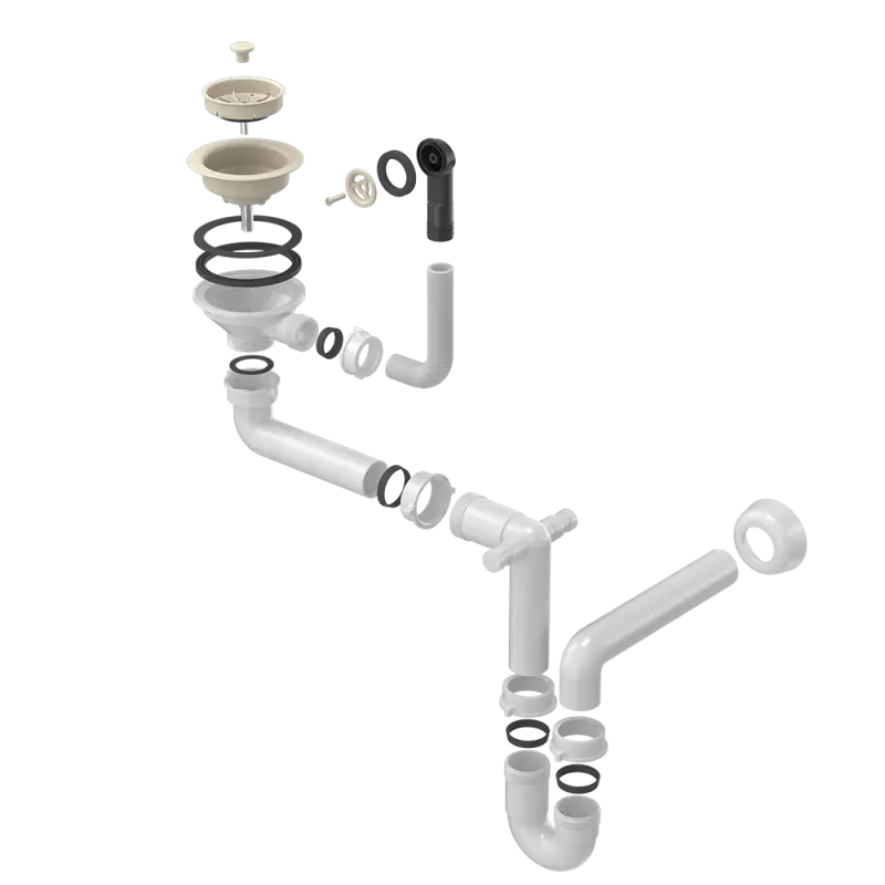 Quadri bézs homokszínű mosogató lefolyókészlet túlfolyóval 1208957901