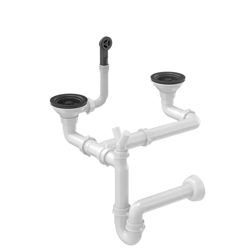 Quadri dupla fekete lefolyókészlet túlfolyóval mosogatóhoz 1208957902
