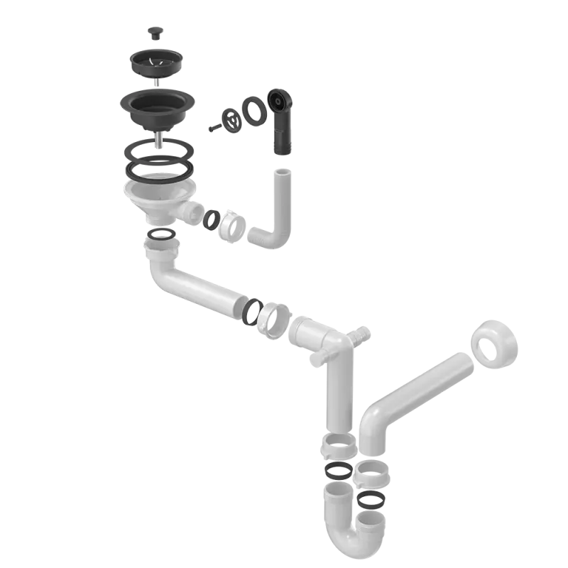 Quadri dupla fekete lefolyókészlet túlfolyóval mosogatóhoz 1208957902
