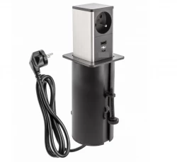 Indux Push kihúzható fekete földelt aljzat 1xUSB A és 1xUSB C csatlakozóval, rozsdamentes acél fedéllel 1208957928