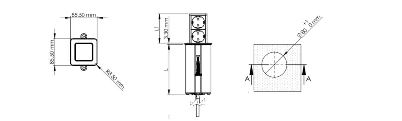 Indux Push kihúzható fekete földelt aljzat 1xUSB A és 1xUSB C csatlakozóval, rozsdamentes acél fedéllel 1208957928