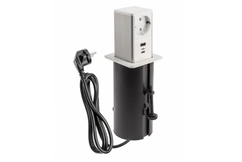 Indux Push kinyitható fehér földelt aljzat 1xUSB A és 1xUSB C csatlakozóval, rozsdamentes acél fedéllel 1208957931