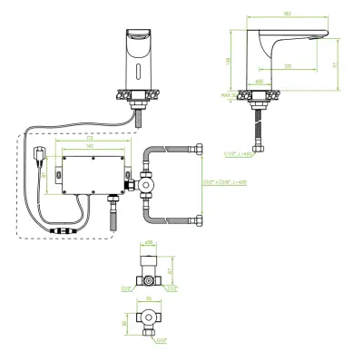 Aquadesign Sensor csaptelep elektronikus mosdócsaptelep elemmel vagy hálózati táplálással króm 1208958163