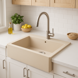 Aquadesign Farmhouse aláépíthető vagy felépíthető gránit mosogatómedence bézs homok színben, 58x49 cm, 1208958164