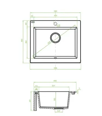 Aquadesign Farmhouse aláépíthető vagy felépíthető gránit mosogatómedence bézs homok színben, 58x49 cm, 1208958164