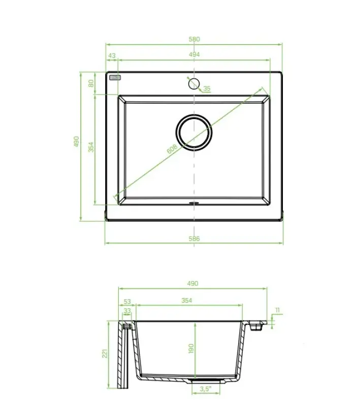 Aquadesign Farmhouse tussen- of opbouw granieten gootsteen grijs 58x49cm 1208958165