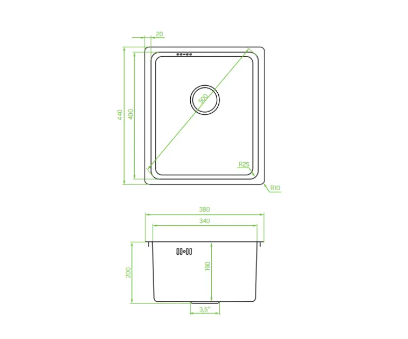 Aquadesign R25 acél felépítmény, alépítmény és síkba építhető mosogató rozsdamentes acél 34x40cm 1208958201