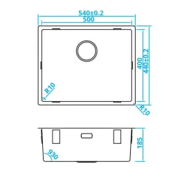 CARESSI Basic Line rozsdamentes acél mosogató 50x40 megújult integrált dugóval CABLPP50R10