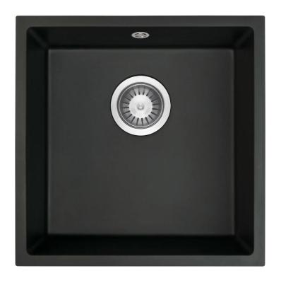 GraniteMy Universele granieten zwarte spoelbak 40x40 cm zwart inbouw, onderbouw en vlakbouw met rvs plug 1208958318