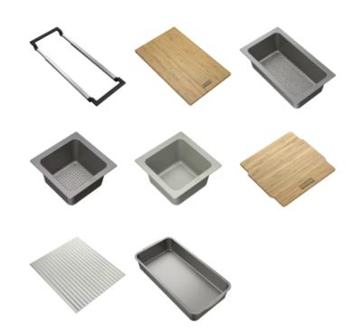 Franke Universele accessoire all-in set 5, snijplank, inzetbakje, afdruipmat en opbergbakje 112.0655.489