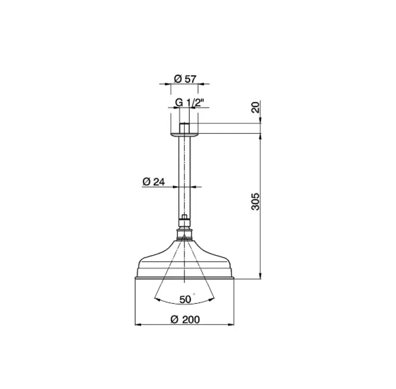 Huber Victoriaans regendouche 20 cm regendouchekop chroom met plafondarm 30 cm SS01341021