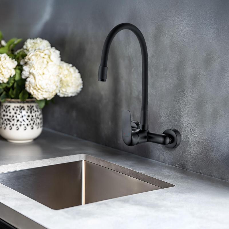 Aquatrimo Chopin fali csaptelep magas, rugalmas kifolyóval, matt fekete 21CP8462SW