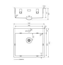 Lorreine SP sorozat rozsdamentes acél mosogató 55x51 cm csaplyukkal, bank 50SPTH