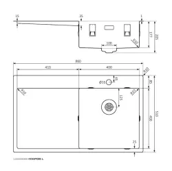 Lorreine SP sorozat rozsdamentes acél mosogató 86x51 cm csaptelep nyílással, 40SPDB-L